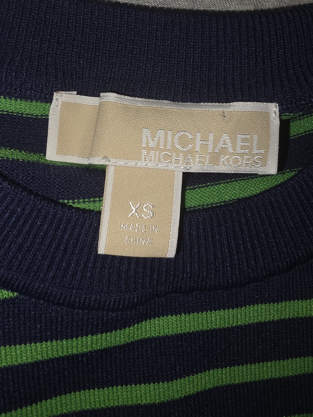 MICHAEL Michael Kors Navy & Green Striped Short-Sleeve Midi Dress - Picture 2 of 7